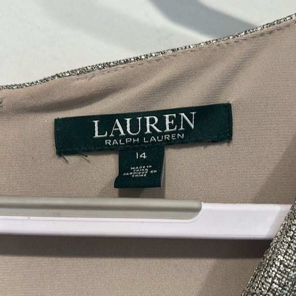 Ralph Lauren gold metallic Silver faux wrap Ruched Maxi gown plus size 14 - Picture 3 of 6